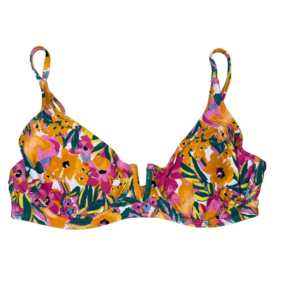 Anne Cole Pink Floral Underwire Bikini Top V-Wire Notch Swim Size M PO‎ 6001811